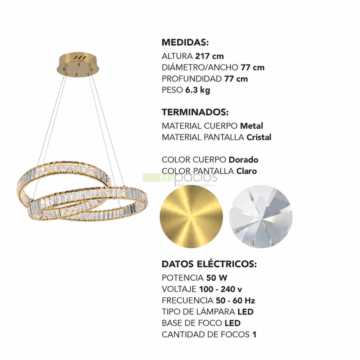 Candil Aurelia LED Dorado con Cristal