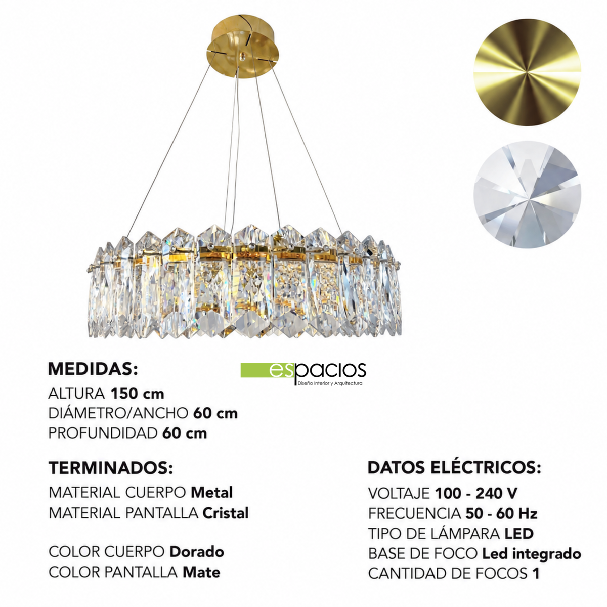Candil Doré Led con Cristal