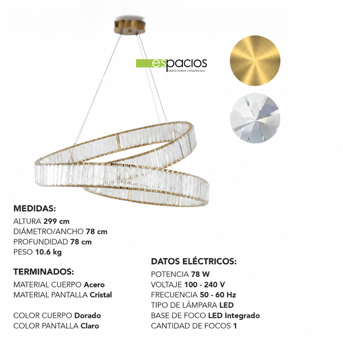 Candil Led Isadora Crystal